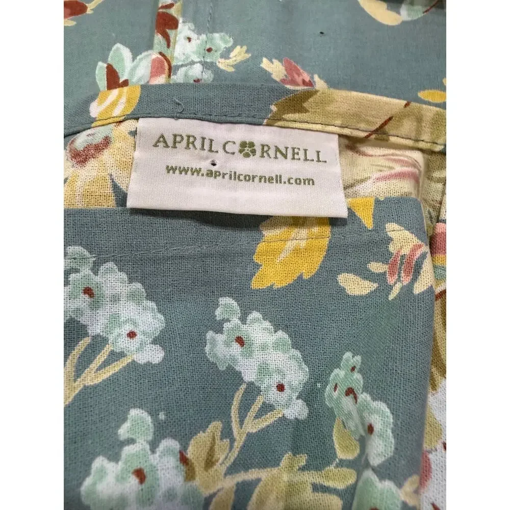 Set of 10 April Cornell Dinner Napkins 100% Cotton Floral Teal Blue Yellow